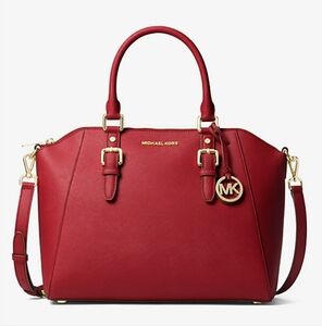 NWT Michael Kors Ciara Top Zip Leather Satchel Scarlet (Red)